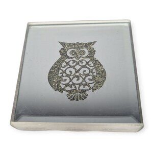 American Atelier Set of 4 Mirror Glass Owl Coasters 4" x 4" NIB